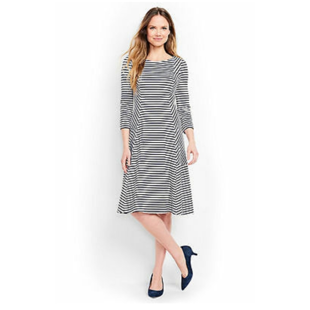 Lands' End Striped Ponte Knit Petite Dress, NWOT